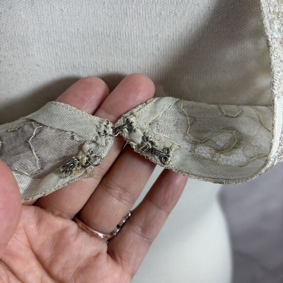 Vtg 60s Lace Shrug Vest Bolero Sz S Gray Sequence Embroidery Romantic Art Deco - Picture 10 of 16